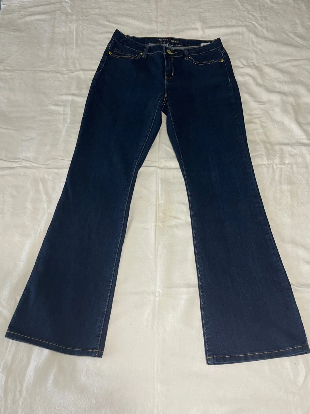 Michael Kors Boot Cut Blue Jeans Size 4 Denim 5 Pocket Mid Rise Logo Stretch